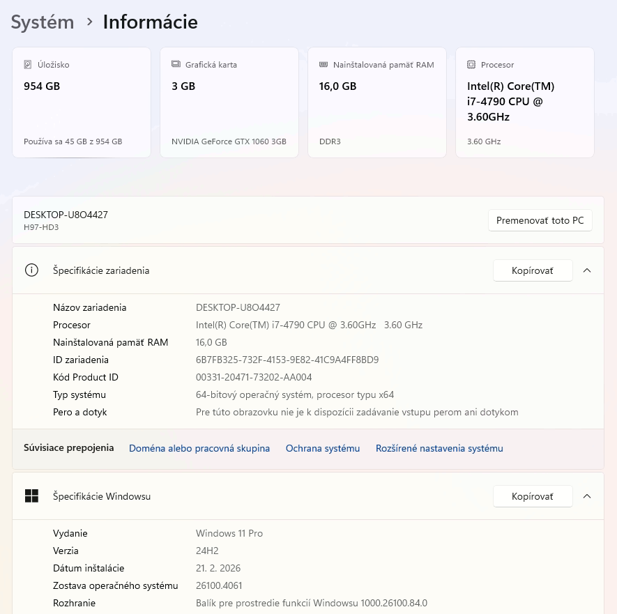 PC Intel i7 4790,16GB RAM,1TB SSD, NVIDIA GTX1060 - 9