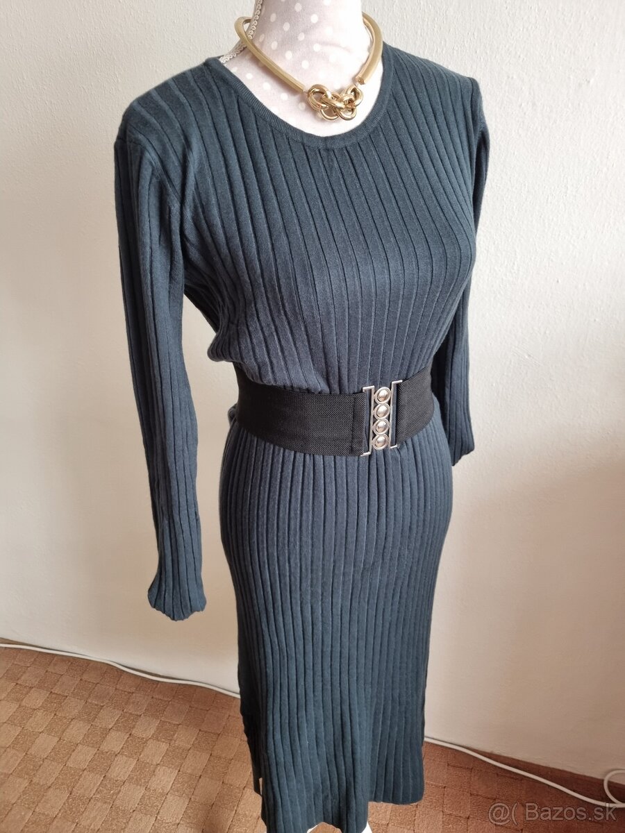 nové fľaškovozelené pletené šaty bez opasku M/L - 9
