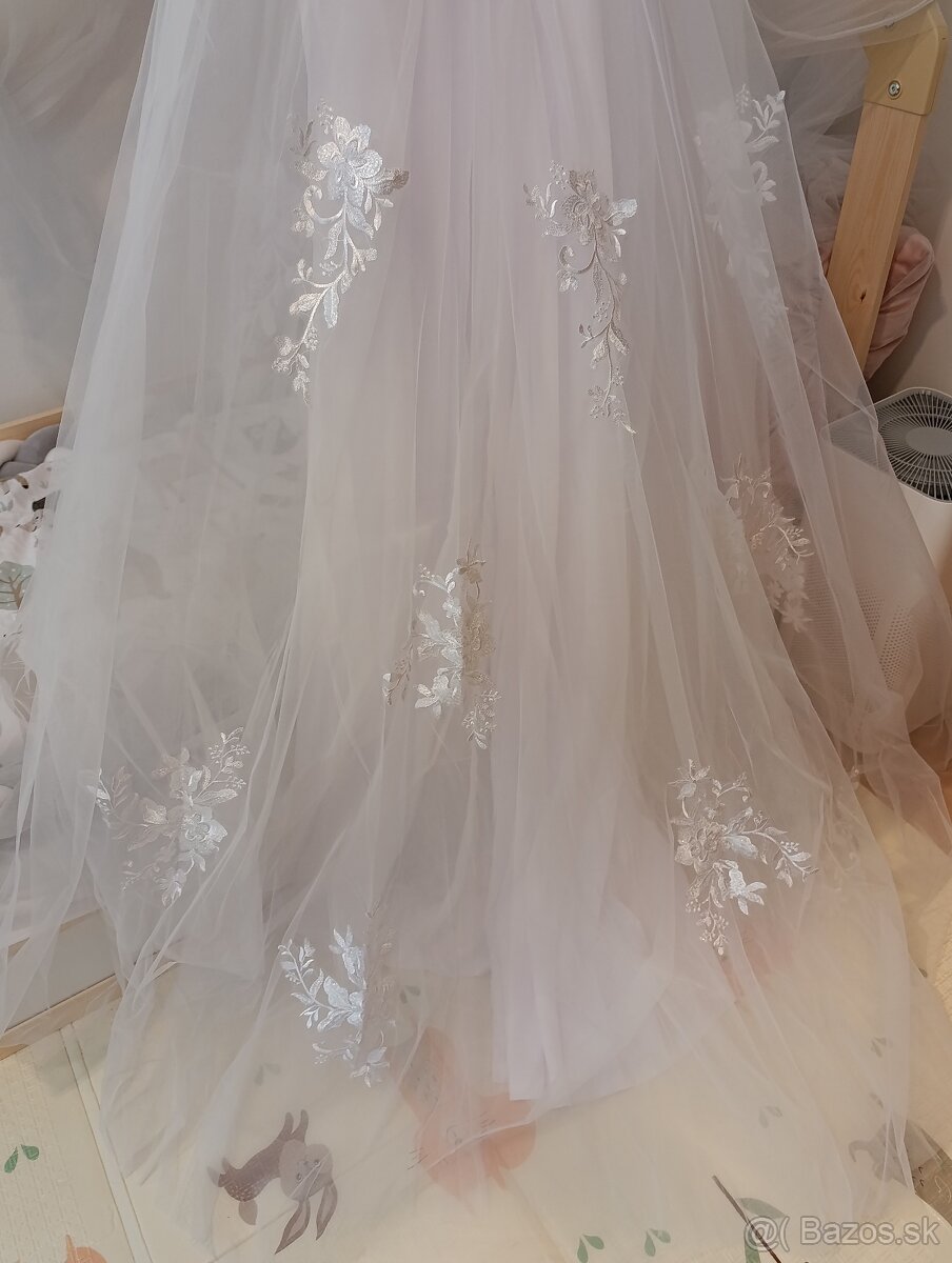 Krasne nové nenosené svadobné biele šaty na ramienka, 36 - 9