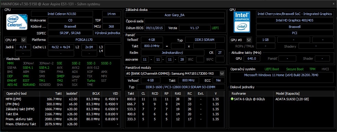 Acer ES1-131-C82S /Intel Celeron N3150/4GB RAM/HD/128GB SSD - 9