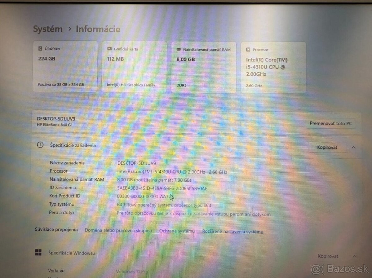 Notebook HP 840 G1 / i5 / 8GB RAM / 256GB SSD / W11 - 9