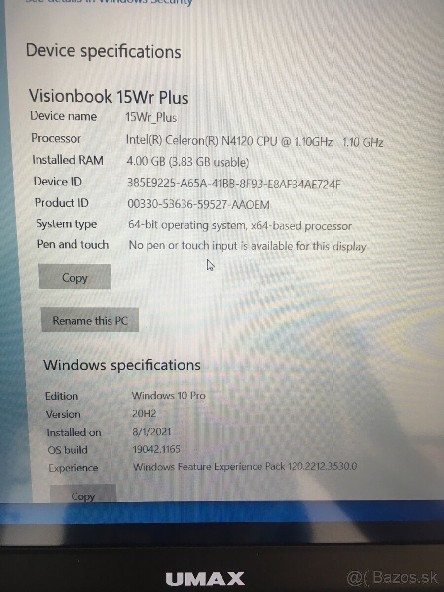 Predam ultrabook UMAX Visionbook 15Wr Plus. - 9