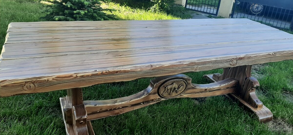 Drevený stôl Poľovnicke motivy 90×200cm+10stoliček - 9