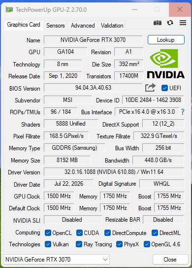 MSI GeForce RTX 3070 VENTUS 3X 8G OC - 9