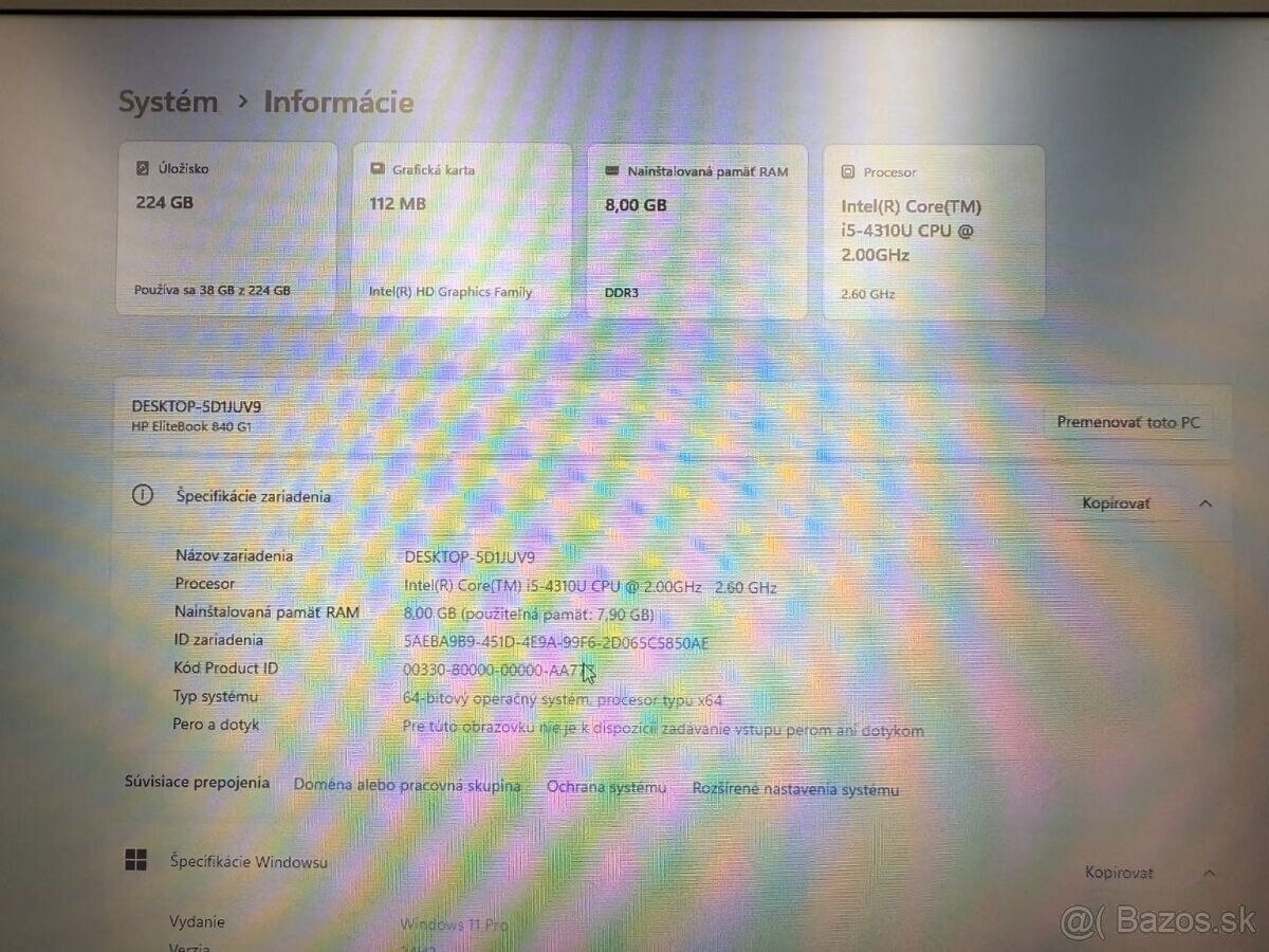 Notebook HP 840 G1 / i5 / 8GB RAM / 256GB SSD / W11 - 9