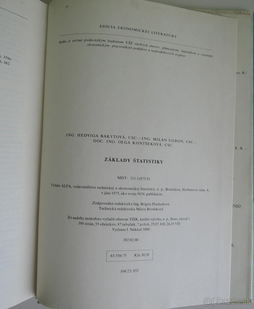 Predám knihu Základy štatistiky, autorov H. Bakytová a kol. - 9