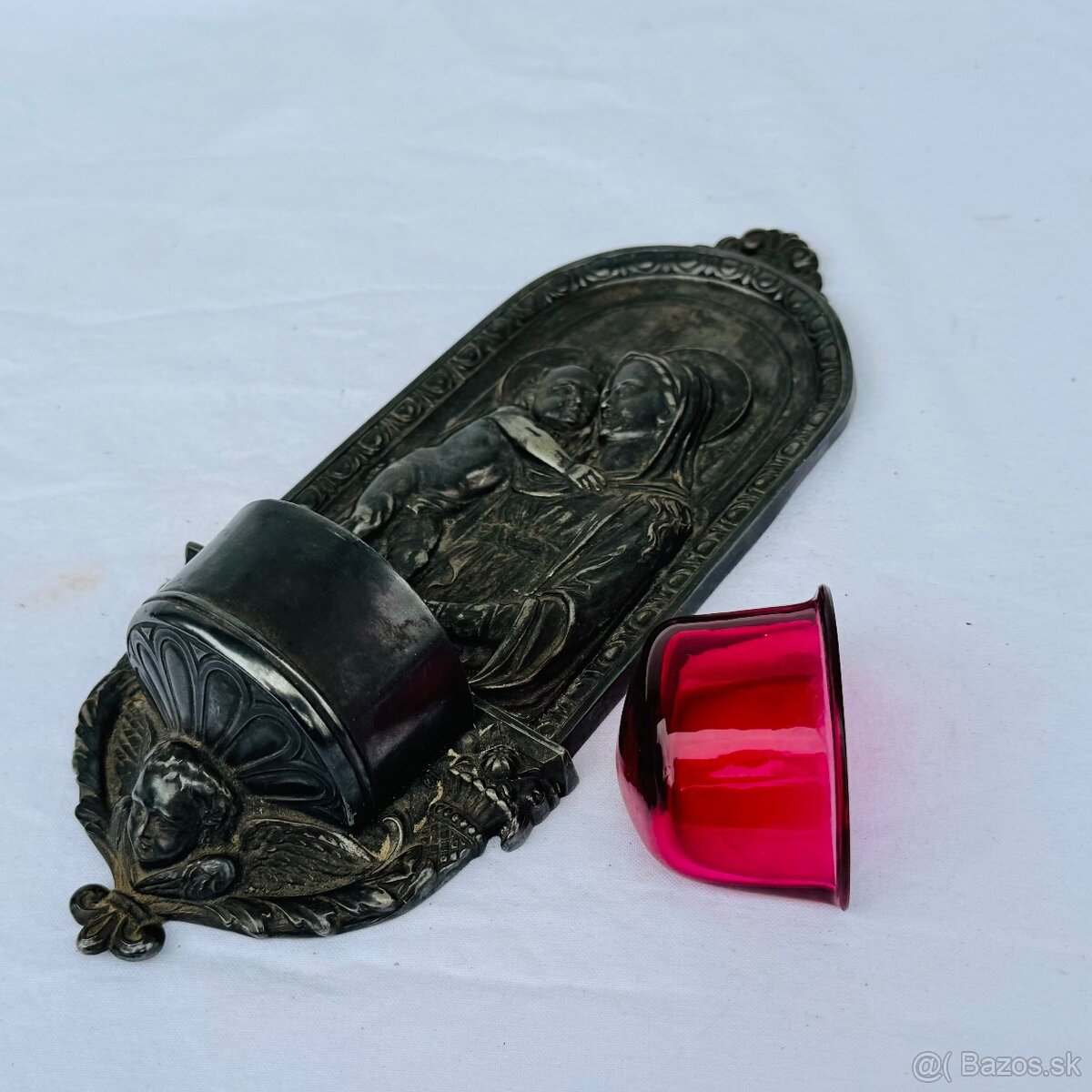 Nádherná starožitná kropenka s Pannou Marii - 9