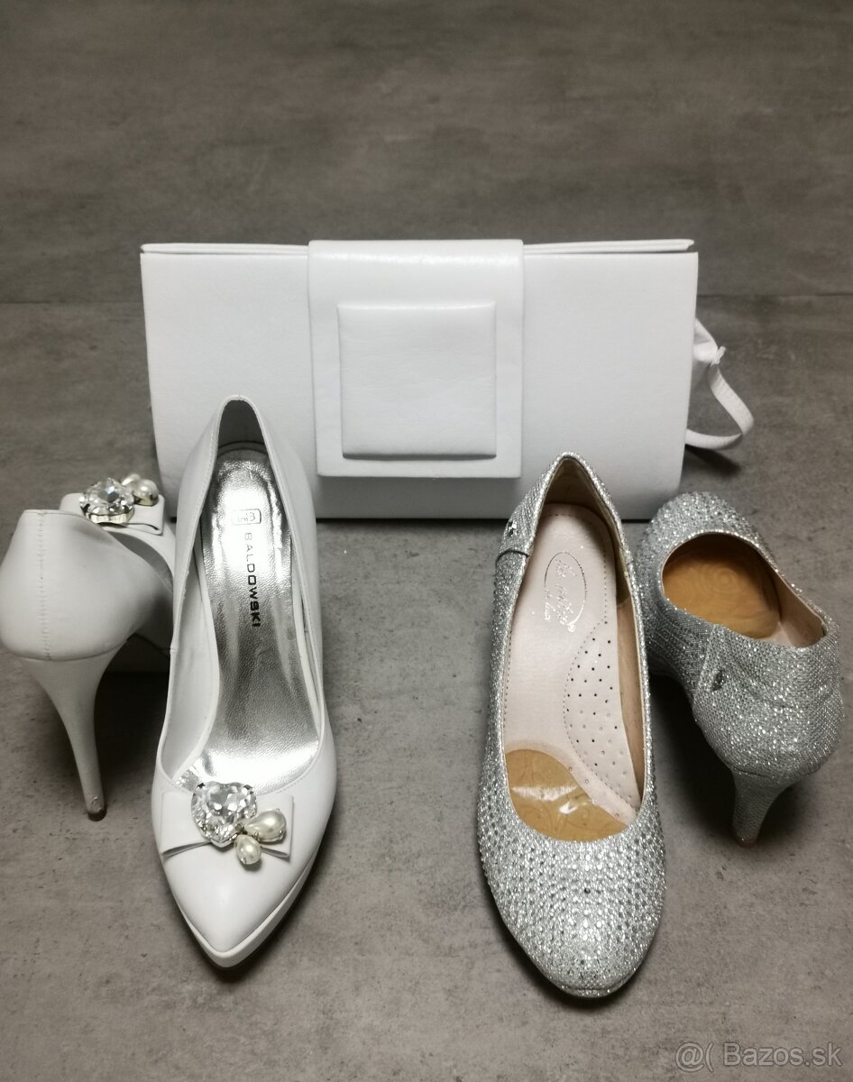 Biele a strieborné lodičky + kabelka - 9