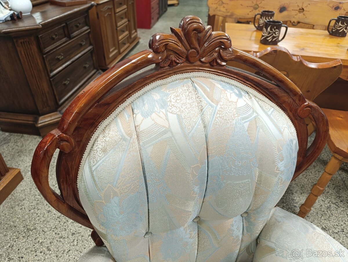 Zámecké křeslo 2 ks + konferenční stolek, i zvlášť, masív - 9