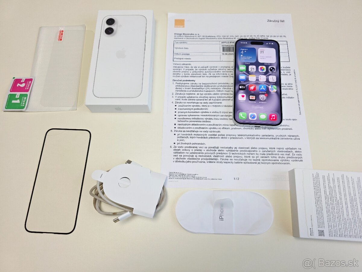 APPLE IPHONE 16 128GB WHITE TOP STAV BATERKA 100% - 9