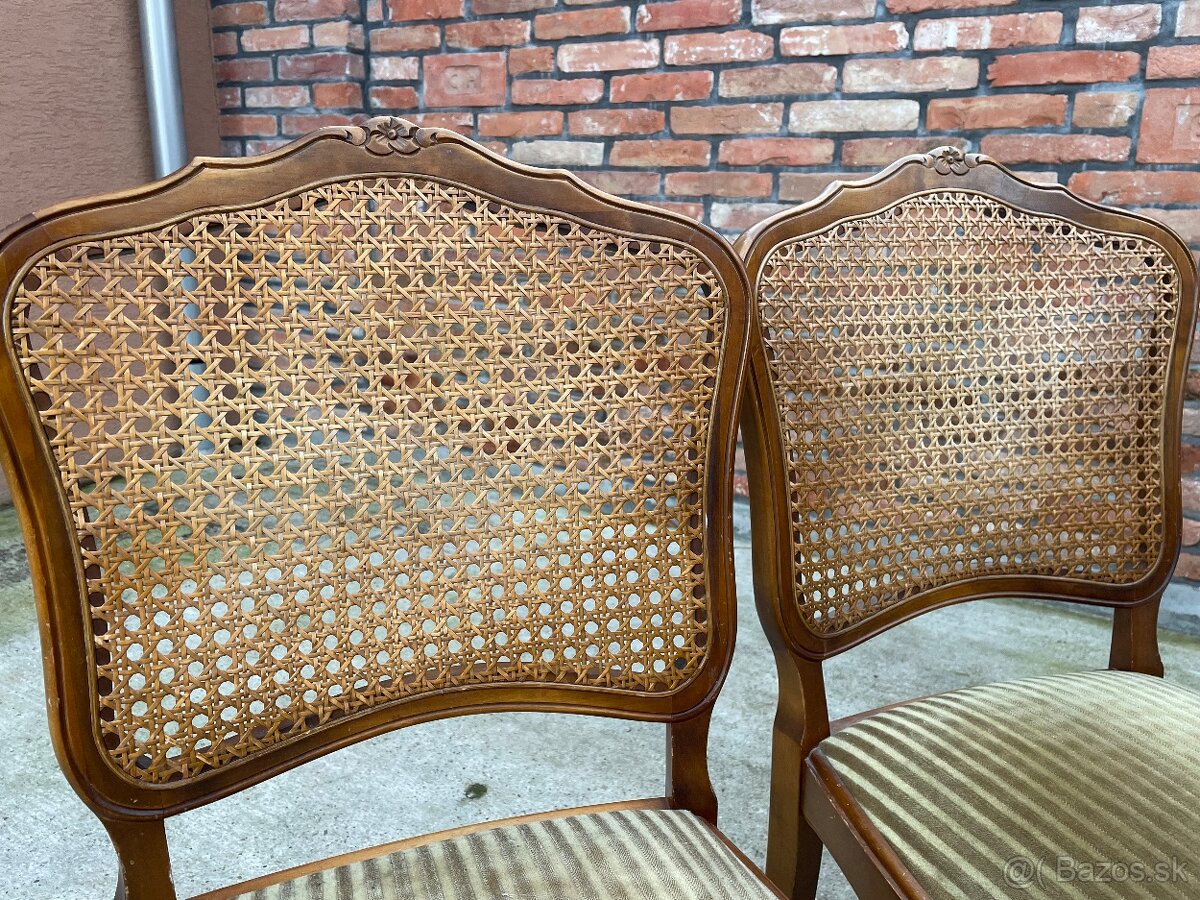 Vintage jedálenské stoličky – masívne drevo, ratanový výplet - 9