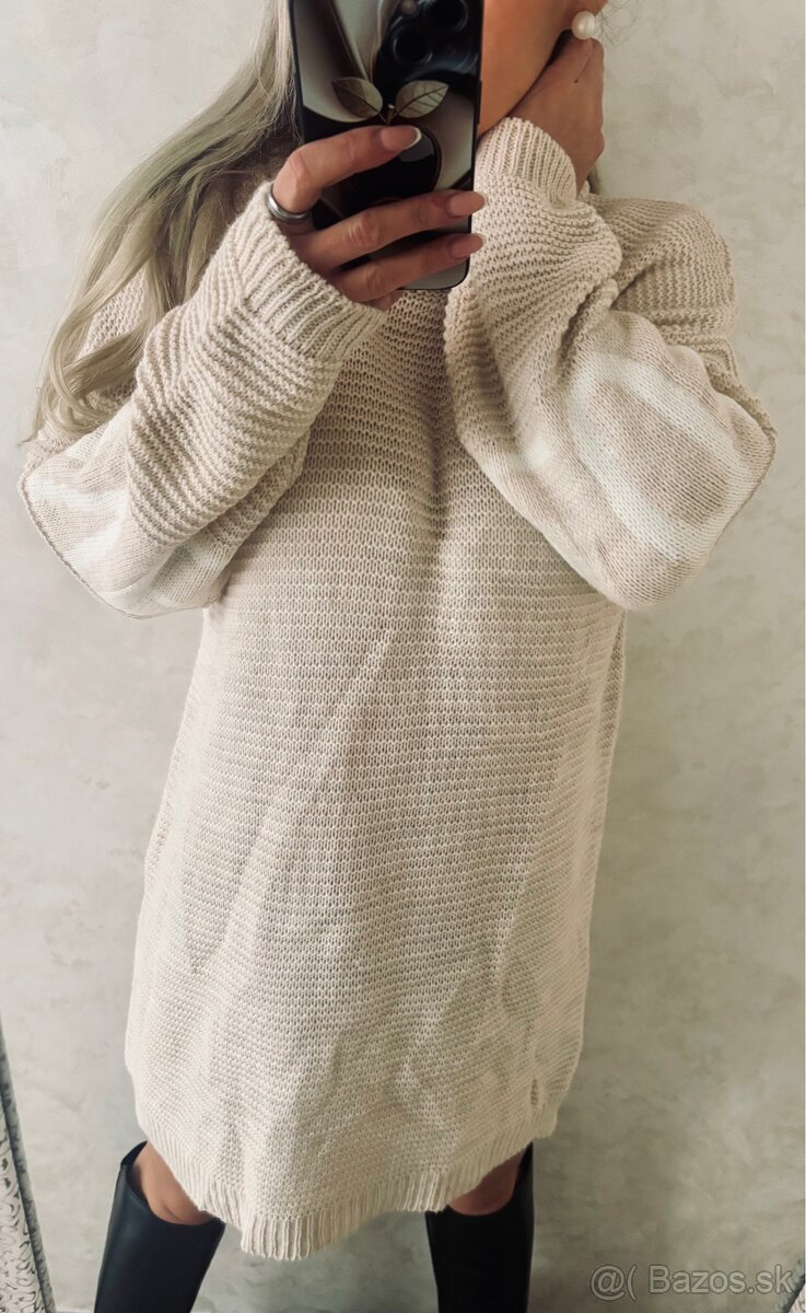 Damske rolakove pletene šaty beige - 9