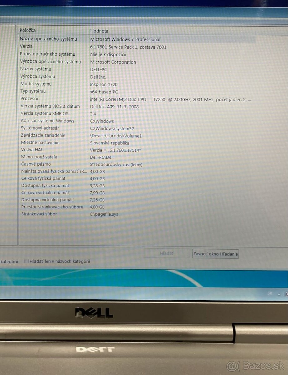 Funkčný 17" DELL, 4 GB RAM, 500 GB HDD, Win 7 - 9