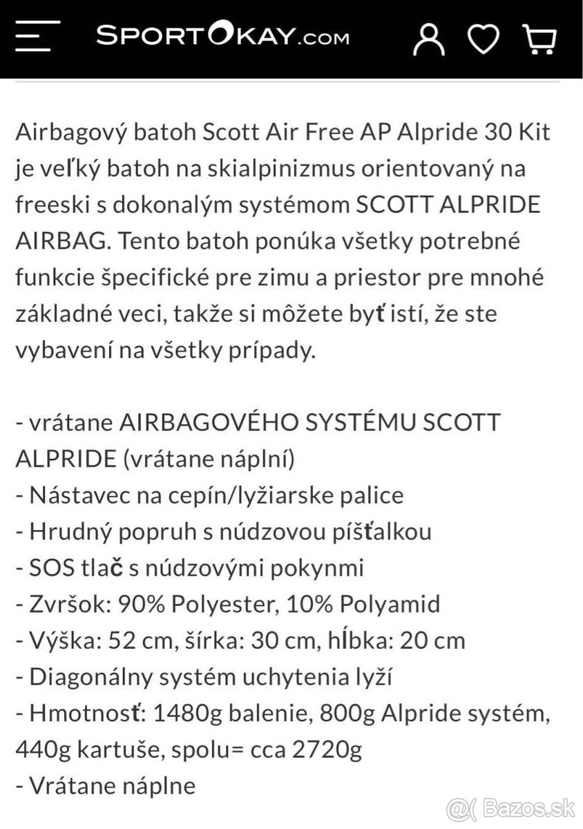 lavinovy batoh SCOTT AIR FREE AP 30, Alpride airbag system - 9