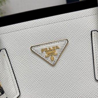 White/Black Prada Double medium Saffiano leather bag - 9