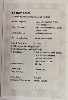 Predám strieborné pamätné medaile Chatam Sofer - 9