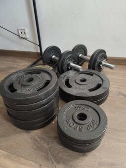 Tréningová lavica + 70kg závaží + 2x 7kg jednoručky - 9