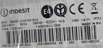 Práčka Indesit IWSNC 51051 X9 5 kg ; 1000 ot./min ; A+; SLIM - 9