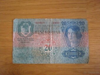Bankovky 20 korún z roku 1913; 5 korún z roku 1919 - 9