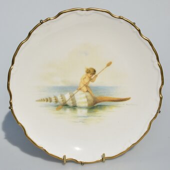 porcelánové taniere - Anjel / Cupid plávajúci na mušli - 9