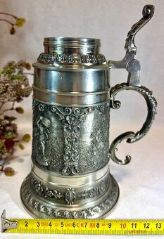 Starý nemecky cínový ryty korbel - 9