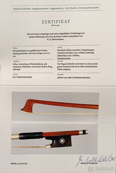 Husľový sláčik H. R. Pfretzschner + certifikát - 9