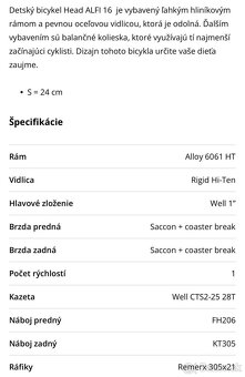 DETSKÝ BICYKEL HEAD “16” - t. č. 0907 240 930 - 9