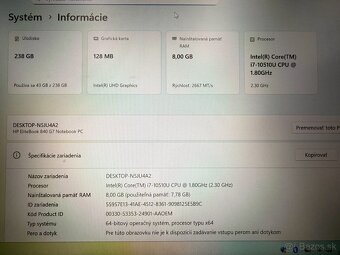 Notebook HP EliteBook 840 G7 i7-10510U / 8GB RAM / 256GB SSD - 9