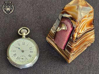 Strieborné vreckové hodinky Ag 0.800 s achátovým stojanom - 9