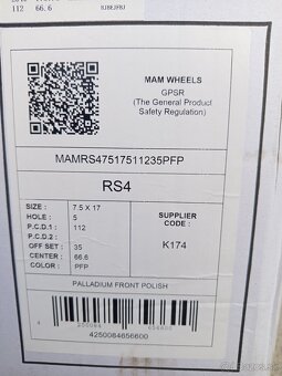 Alu disky R17 5x112 Et35 7.5J MAM RS4 Škoda Seat Vw Audi - 9