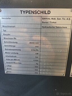 Hydraulické tabulové nůžky BAYKAL HGL 3100/8 - 9