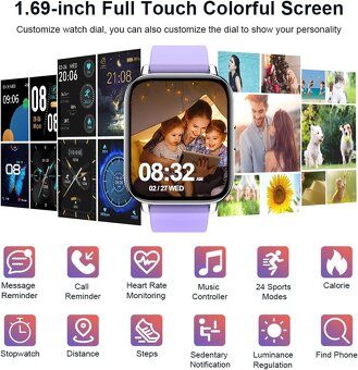 Chytré hodinky Molocy P32D - 1,69 "HD displej, IP68 - 9