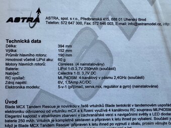 Predam Rc vrtuľník malo používaný Blade MCX Tandem Rescue - 9