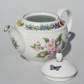Nádherná bylinková porcelánová sada, . čajník + trojset + - 9