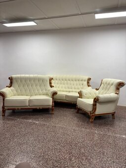 CHESTERFIELD ŠTÝL SEDAČKA,KOŽENÁ 3+2+1,KOMB.S DREVOM - 9