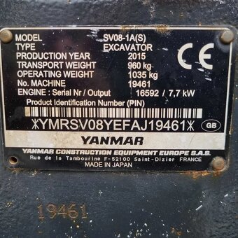 Mini rýpadlo Yanmar SV08-1S 1,1 tony - AKO NOVÉ 2016 - z Nór - 9