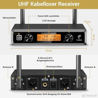 Bezdrôtový mikrofónny systém UHF TONOR TW820 - 9