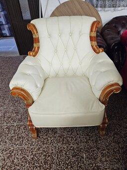 CHESTERFIELD SEDAČKA,KOŽENÁ-KOMBINOVANÁ S DREVOM - 9