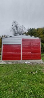 Plechová garáž / sklad 6×8 m – dvojspádová strecha, RAL 3011 - 9