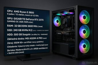 Výkonný herný PC – Ryzen 5 3600 + RTX 2070 8GB + 32GB RAM - 9
