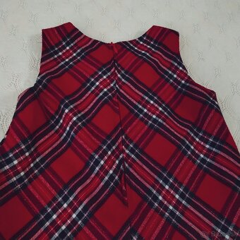 H&M kárované červené trblietavé šaty s mašľou a vreckami,140 - 9