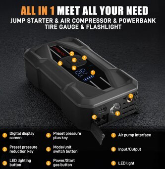 jump starter + kompresor 5000 A Popdeer PD-JA5  QC 30W - 9