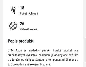 Horský bicykel CTM Axon, veľkosť kolies 26 - 9