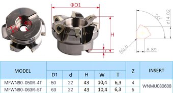 Čelná, rohová fréza - 90 stupňová - 9