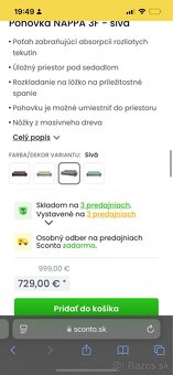 Sivá rozkladacia pohovka NAPPA 3F ako nová- PC 730 € - 9