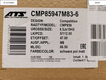 8,5J R19 5x112 ET47 Vw Passat, Golf alu disky 1246 - 9