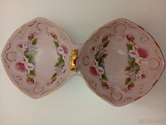Růžový porcelán, dvojmiska ve tvaru košíku, Chdov - 9