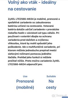 Predám mobilný WiFi router Zyxel - 9