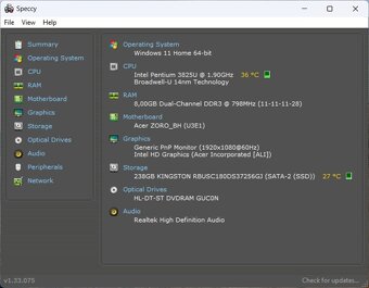 Acer Aspire E5-573 /Intel 3825U/8GB RAM/FHD/256GB SSD/Bat ok - 9
