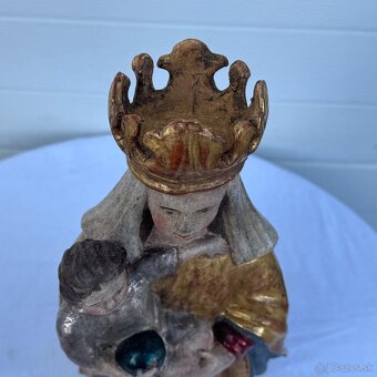 Dřevěná starožitná socha Panna Marie - 9